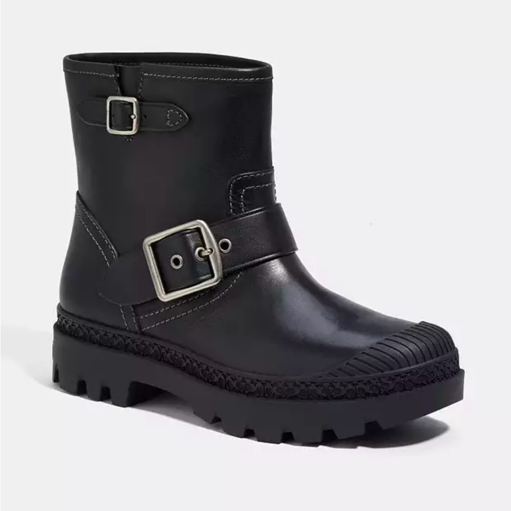 COACH Black Leather Trooper Moto Boots